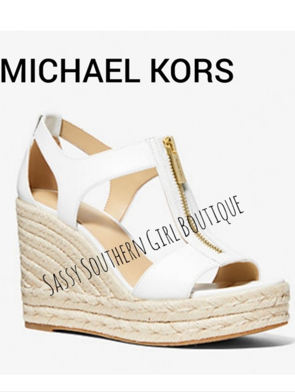 🆕⭐ Micheal Kors White Leather Espadrille Wedges - Picture 1 of 14